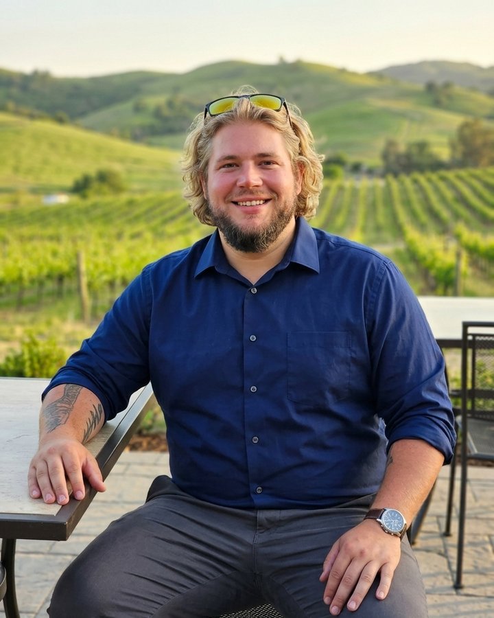 The pitmaster behind Misko Mountain Flavor Co., smiling at an outdoor table