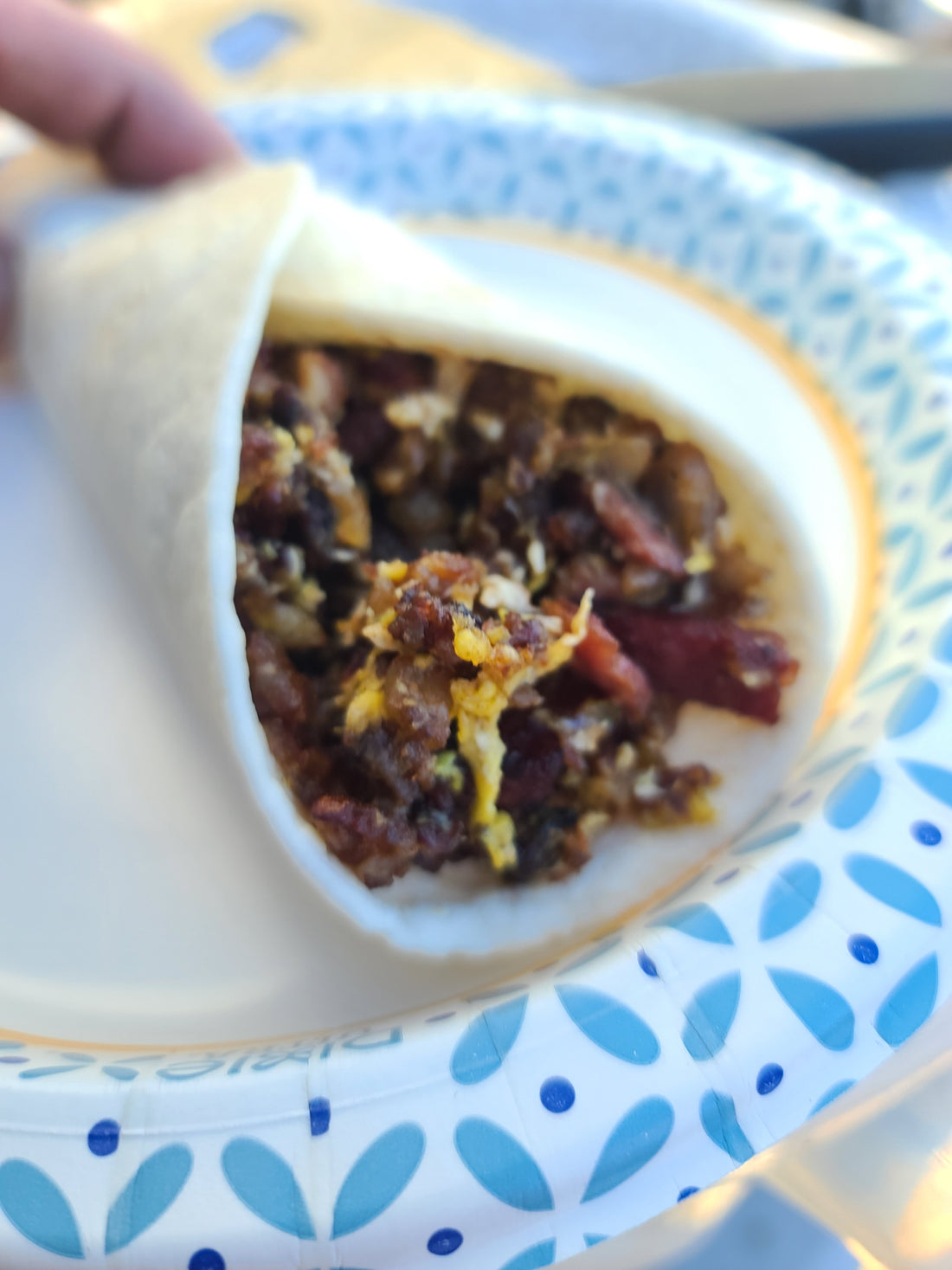 Home made corned beef hash breakfast burritos